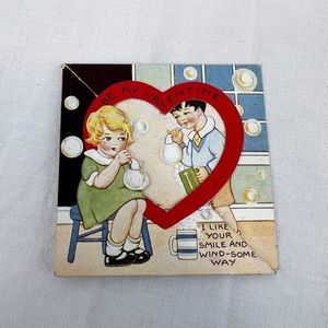 Vtg 1930s 1935 Valentine's Day Folding Heart Bubble Card